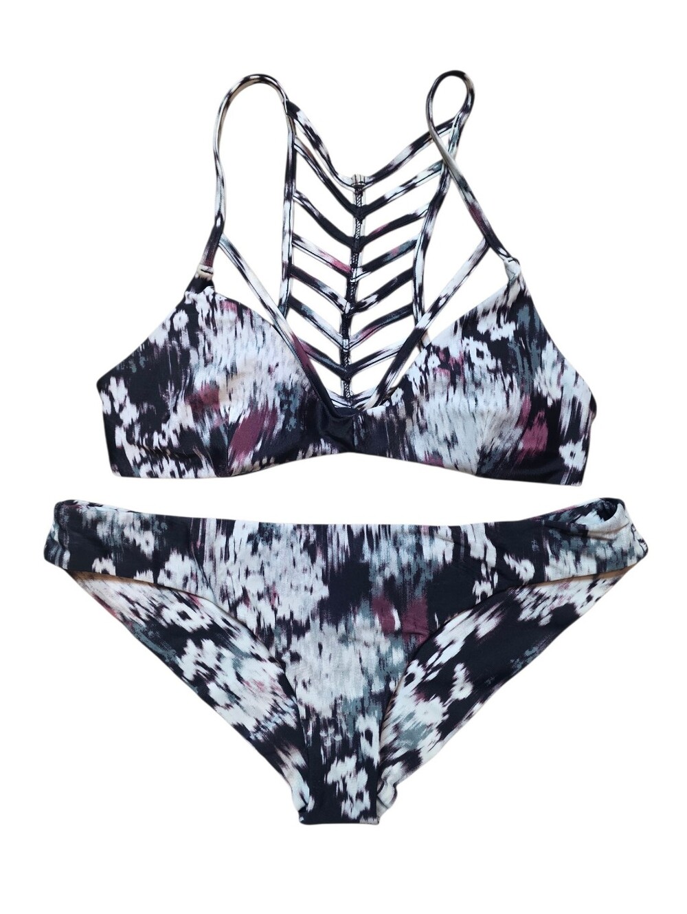 RVCA womens Geometric 2 Piece Bikini Black And White XS